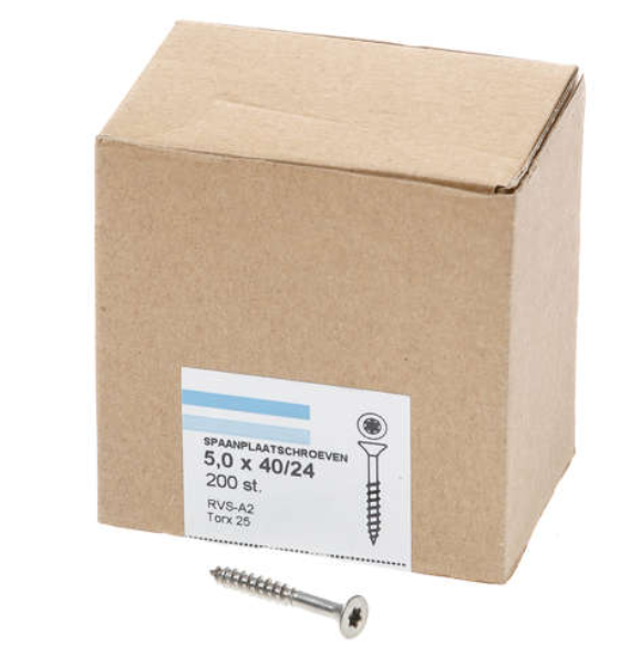Hoenderdaal Spaanplaatschroef Rvs-A2 Platkop deeldraad Torx TX25 5.0X40/24 | 200 stuks - 0206.30.41601