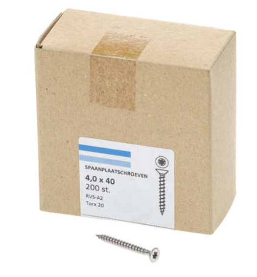 Hoenderdaal Spaanplaatschroef Rvs-A2 Platkop voldraad Torx TX20 4.0X40 | 200 stuks - 0206.30.25603