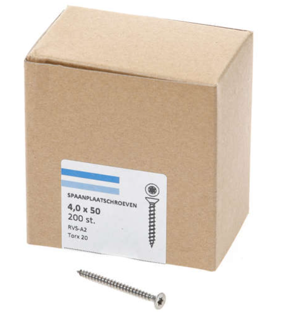 Hoenderdaal Spaanplaatschroef Rvs-A2 Platkop voldraad Torx TX20 4.0X50 | 200 stuks - 0206.30.25903