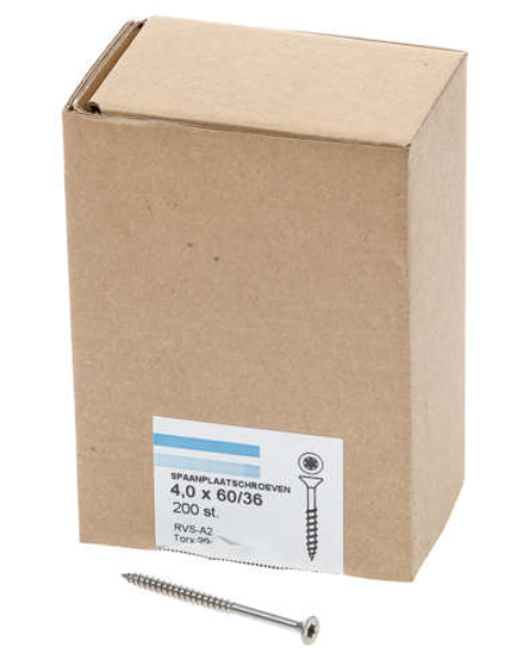 Hoenderdaal Spaanplaatschroef Rvs-A2 Platkop deeldraad Torx TX20 4.0X60/35 | 200 stuks - 0206.30.26001