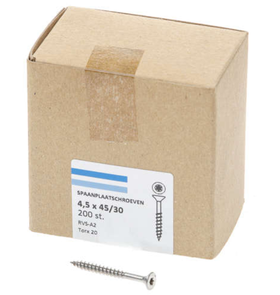 Hoenderdaal Spaanplaatschroef Rvs-A2 Platkop deeldraad Torx TX20 4.5X45/30 | 200 stuks - 0206.30.33801