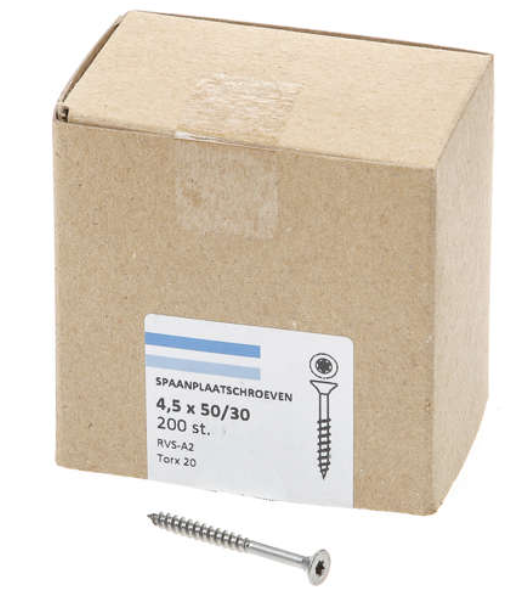 Hoenderdaal Spaanplaatschroef Rvs-A2 Platkop deeldraad Torx TX20 4.5X50/30 | 200 stuks - 0206.30.33901
