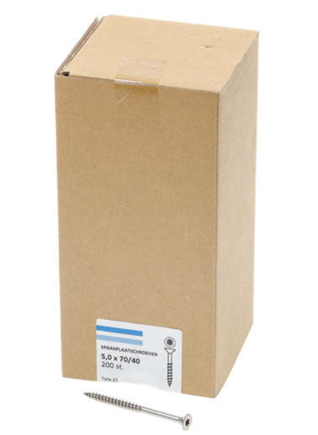 Hoenderdaal Spaanplaatschroef Rvs-A2 Platkop deeldraad Torx TX25 5.0X70/40 | 200 stuks - 0206.30.42201