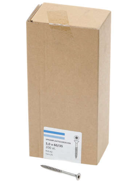 Hoenderdaal Spaanplaatschroef Rvs-A2 Platkop deeldraad Torx TX25 5.0X60/35 | 200 stuks - 0206.30.42001