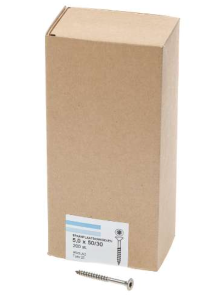 Hoenderdaal Spaanplaatschroef Rvs-A2 Platkop deeldraad Torx TX25 5.0X50/30 | 200 stuks - 0206.30.41901