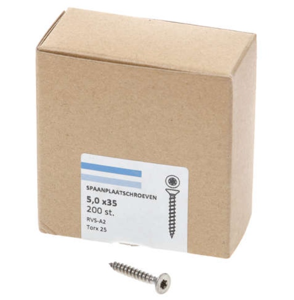 Hoenderdaal Spaanplaatschroef Rvs-A2 Platkop voldraad Torx TX25 5.0X35 | 200 stuks - 0206.30.41403