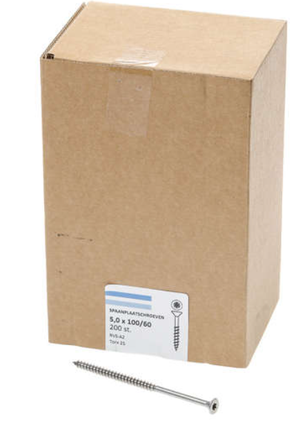 Hoenderdaal Spaanplaatschroef Rvs-A2 Platkop deeldraad Torx TX25 5.0X120/70 | 200 stuks - 0206.30.42801