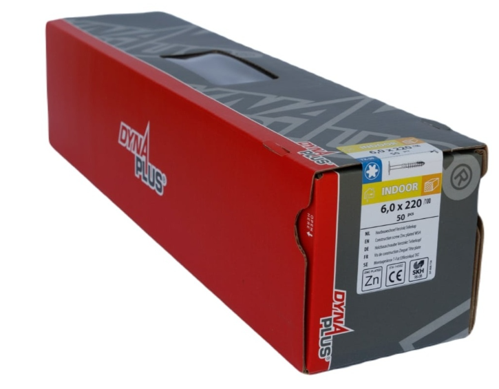 Dynaplus Houtbouwschroef Verzinkt Tellerkop Deeldraad +Snijpunt Torx TX30 6.0X220/100 | 50 stuks - 0286.01.52001
