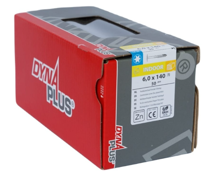 Dynaplus Houtbouwschroef Verzinkt Tellerkop Deeldraad +Snijpunt Torx TX30 6.0X140/70 | 50 stuks - 0286.01.51001