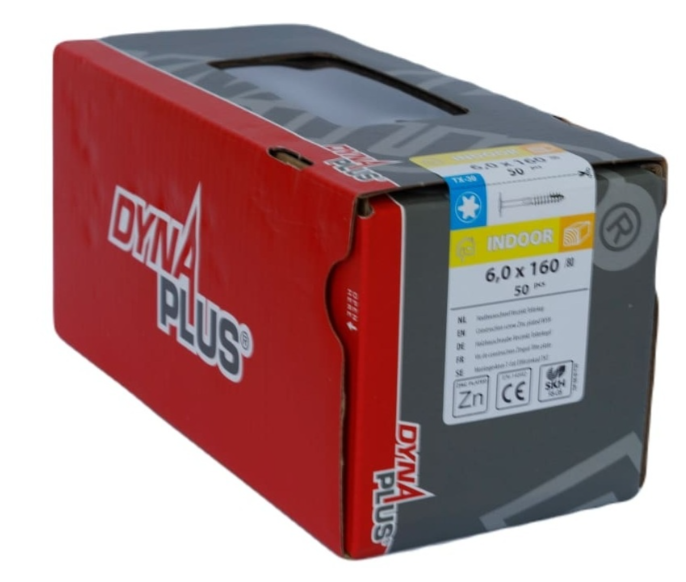 Dynaplus Houtbouwschroef Verzinkt Tellerkop Deeldraad +Snijpunt Torx TX30 6.0X160/80 | 50 stuks - 0286.01.51201
