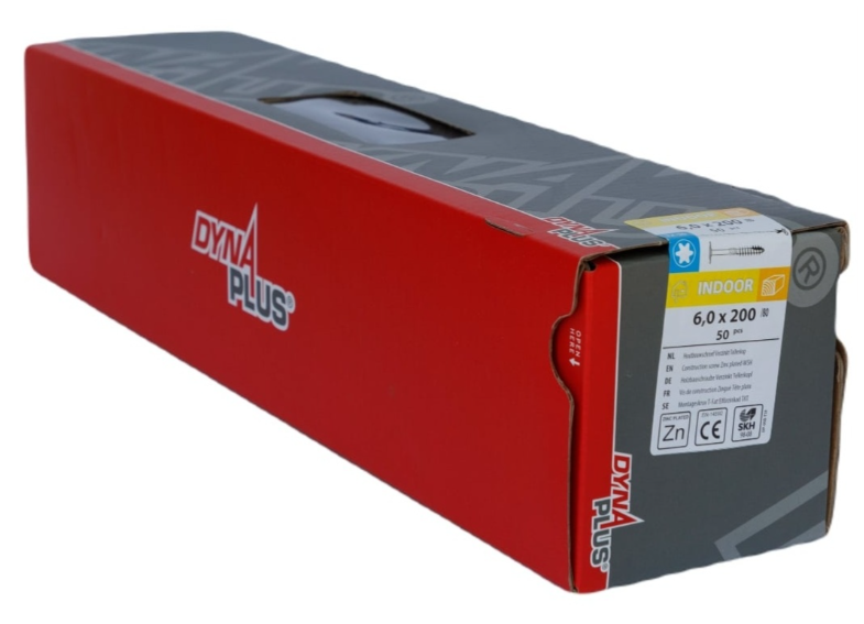 Dynaplus Houtbouwschroef Verzinkt Tellerkop Deeldraad +Snijpunt Torx TX30 6.0X200/80 | 50 stuks - 0286.01.51401