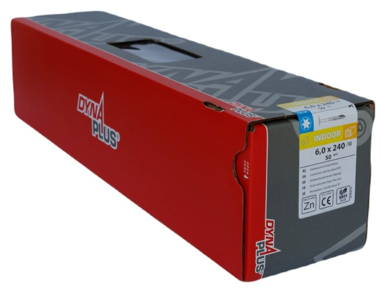 Dynaplus Houtbouwschroef Verzinkt Tellerkop Deeldraad +Snijpunt Torx TX30 6.0X240/100 | 50 stuks - 0286.01.53001