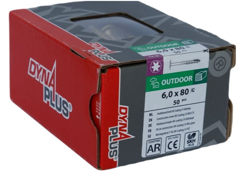 Dynaplus Houtbouwschroef Ar-Bronze Tellerkop deeldraad +Snijpunt Torx TX30 6.0X80/42 | 50 stuks - 0286.08.50401