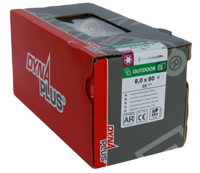 Dynaplus Houtbouwschroef Ar-Bronze Tellerkop deeldraad +Snijpunt Torx TX40 8.0X80/42 | 50 stuks - 0286.08.62401