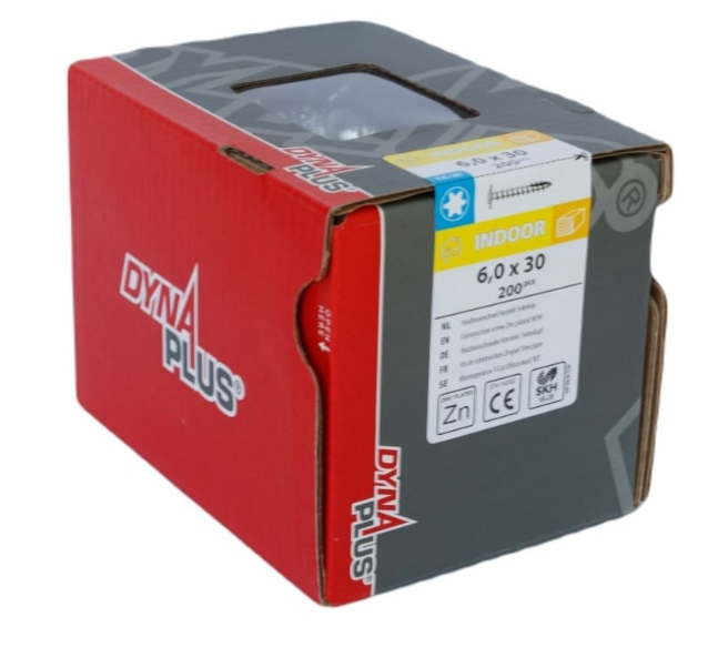 Dynaplus Houtbouwschroef Verzinkt Tellerkop Voldraad +Snijpunt Torx TX30 6.0X30 | 200 stuks - 0286.01.49201