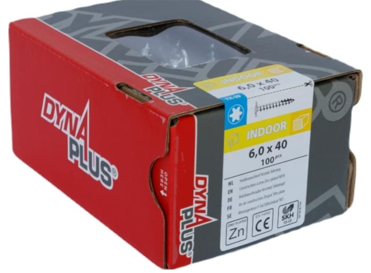 Dynaplus Houtbouwschroef Verzinkt Tellerkop Voldraad +Snijpunt Torx TX30 6.0X40 | 100 stuks - 0286.01.49601