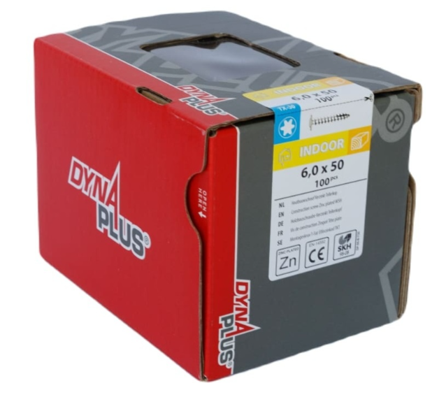 Dynaplus Houtbouwschroef Verzinkt Tellerkop Voldraad +Snijpunt Torx TX30 6.0X50 | 100 stuks - 0286.01.49901