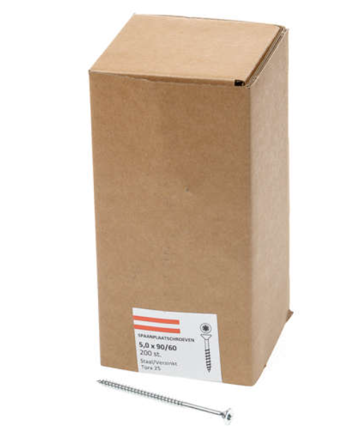 Hoenderdaal Spaanplaatschroef Verzinkt Platkop deeldraad Torx TX25 5.0X90/60 | 200 stuks - 0206.01.42501