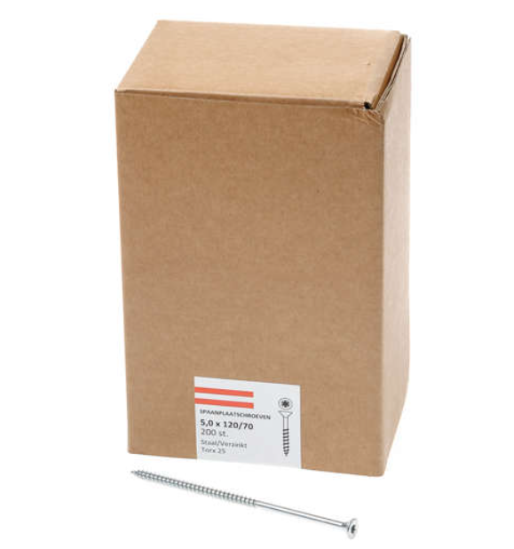 Hoenderdaal Spaanplaatschroef Verzinkt Platkop deeldraad Torx TX25 5.0X120/70 | 200 stuks - 0206.01.42801
