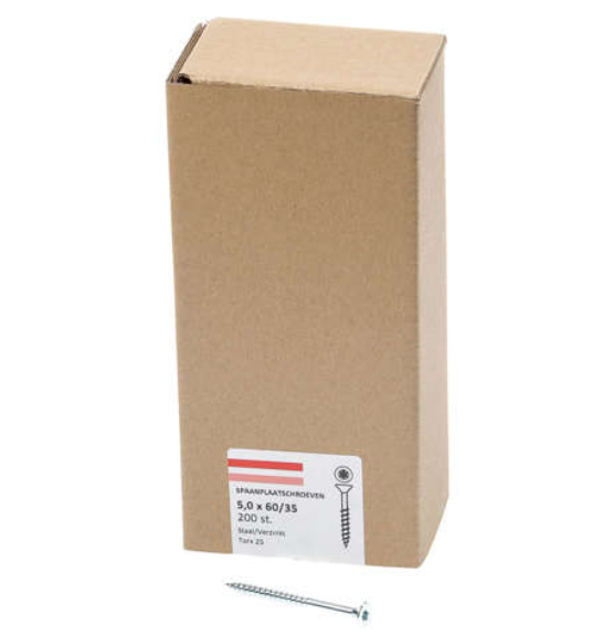 Hoenderdaal Spaanplaatschroef Verzinkt Platkop deeldraad Torx TX25 5.0X60/35 | 200 stuks - 0206.01.42001
