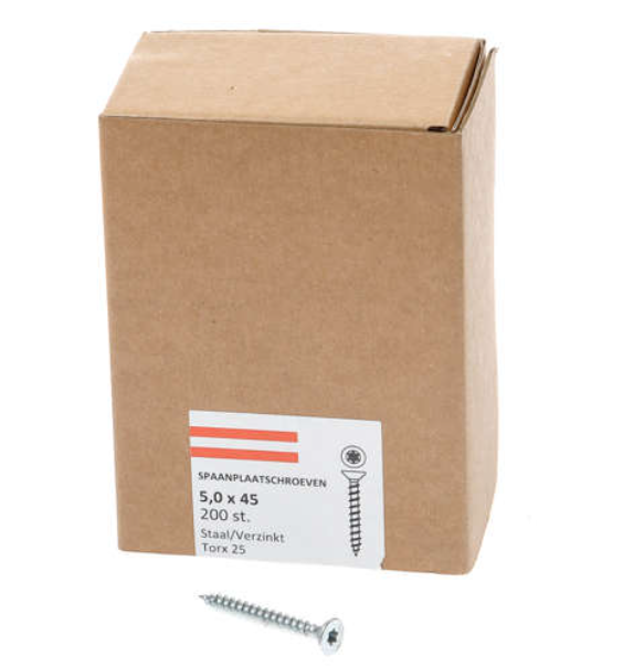 Hoenderdaal Spaanplaatschroef Verzinkt Platkop voldraad Torx TX25 5.0X45 | 200 stuks - 0206.01.41801