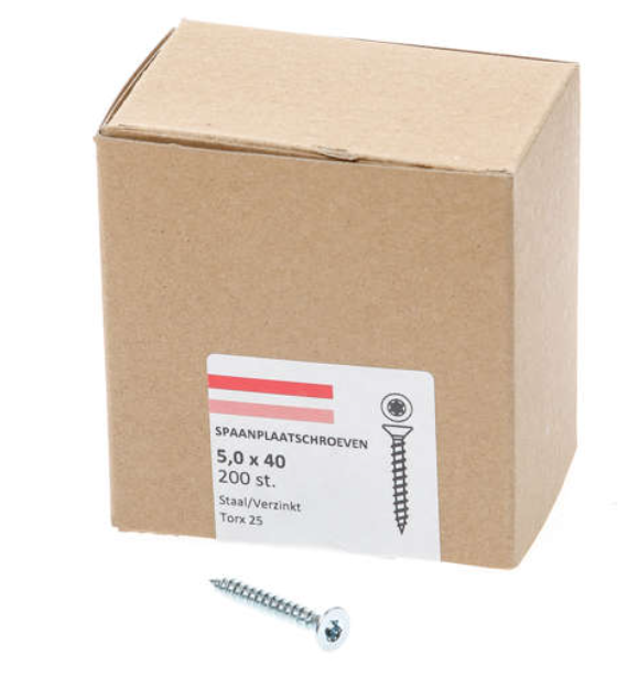 Hoenderdaal Spaanplaatschroef Verzinkt Platkop voldraad Torx TX25 5.0X40 | 200 stuks - 0206.01.41601