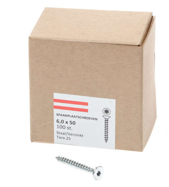 Hoenderdaal Spaanplaatschroef Verzinkt Platkop voldraad Torx TX25 6.0X50 | 100 stuks - 0206.01.49901