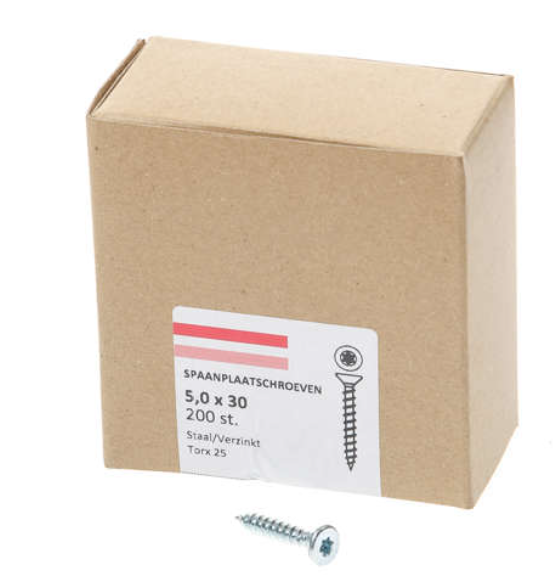 Hoenderdaal Spaanplaatschroef Verzinkt Platkop voldraad Torx TX25 5.0X30 | 200 stuks - 0206.01.41201