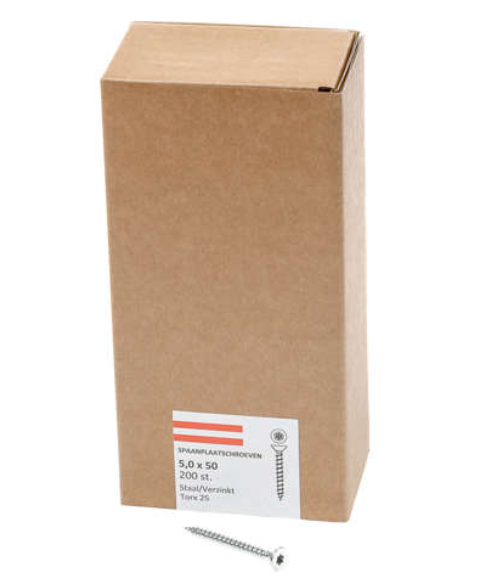 Hoenderdaal Spaanplaatschroef Verzinkt Platkop voldraad Torx TX25 5.0X50 | 200 stuks - 0206.01.41901