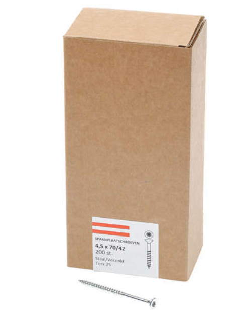 Hoenderdaal Spaanplaatschroef Verzinkt Platkop deeldraad Torx TX25 4.5X70/42 | 200 stuks - 0206.01.34201