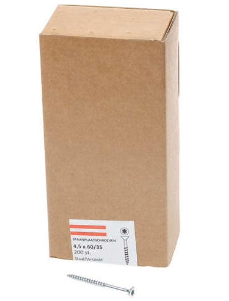 Hoenderdaal Spaanplaatschroef Verzinkt Platkop deeldraad Torx TX25 4.5X60/35 | 200 stuks - 0206.01.34001