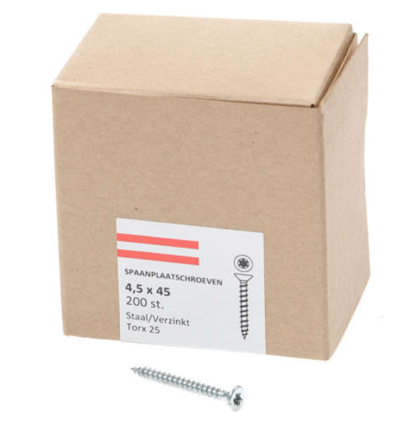 Hoenderdaal Spaanplaatschroef Verzinkt Platkop voldraad Torx TX25 4.5X45 | 200 stuks - 0206.01.33801