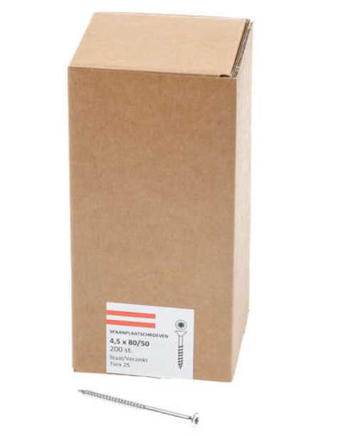 Hoenderdaal Spaanplaatschroef Verzinkt Platkop deeldraad Torx TX25 4.5X80/50 | 200 stuks - 0206.01.34401