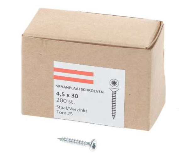 Hoenderdaal Spaanplaatschroef Verzinkt Platkop voldraad Torx TX25 4.5X30 | 200 stuks - 0206.01.33201