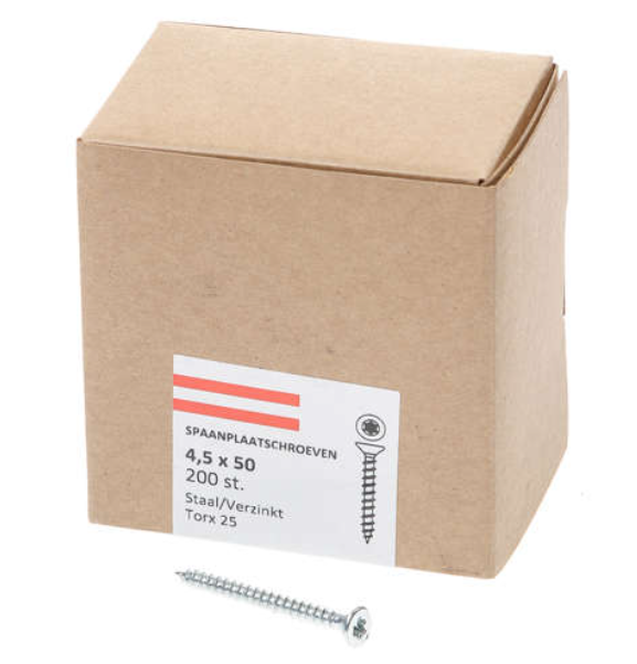 Hoenderdaal Spaanplaatschroef Verzinkt Platkop voldraad Torx TX25 4.5X50 | 200 stuks - 0206.01.33901