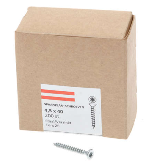 Hoenderdaal Spaanplaatschroef Verzinkt Platkop voldraad Torx TX25 4.5X40 | 200 stuks - 0206.01.33601