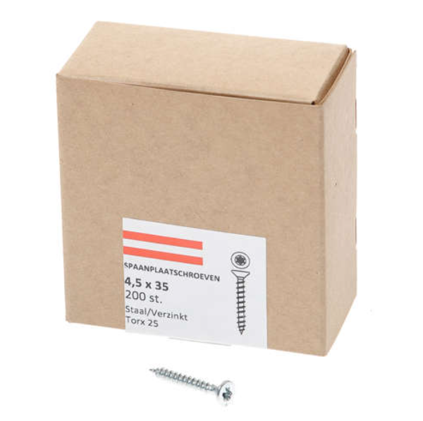 Hoenderdaal Spaanplaatschroef Verzinkt Platkop voldraad Torx TX25 4.5X35 | 200 stuks - 0206.01.33401