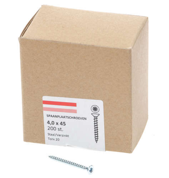 Hoenderdaal Spaanplaatschroef Verzinkt Platkop voldraad Torx TX20 4.0X45 | 200 stuks - 0206.01.25801