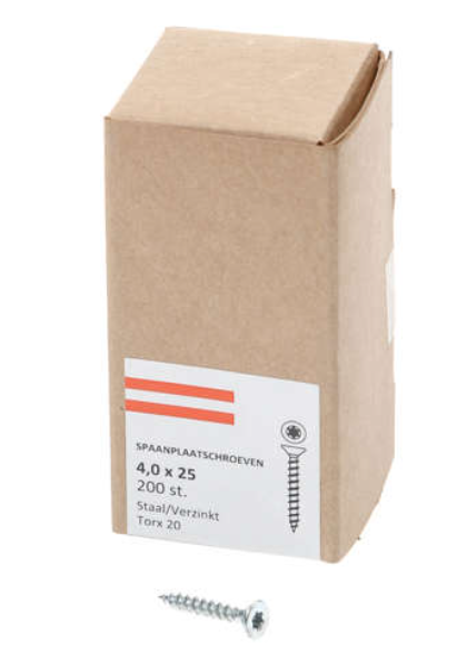 Hoenderdaal Spaanplaatschroef Verzinkt Platkop voldraad Torx TX20 4.0X25 | 200 stuks - 0206.01.25101