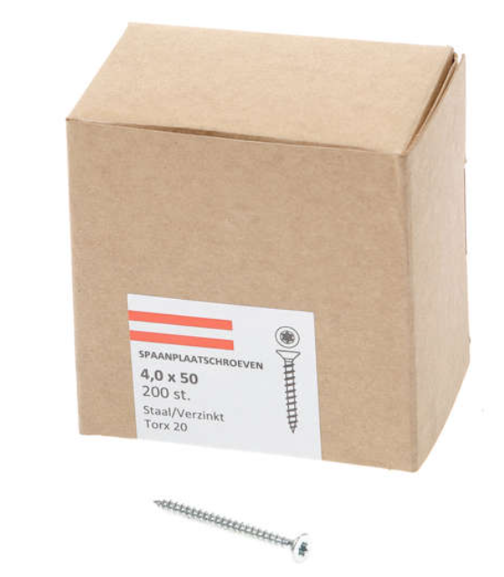 Hoenderdaal Spaanplaatschroef Verzinkt Platkop voldraad Torx TX20 4.0X50 | 200 stuks - 0206.01.25901