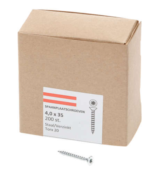 Hoenderdaal Spaanplaatschroef Verzinkt Platkop voldraad Torx TX20 4.0X35 | 200 stuks - 0206.01.25401