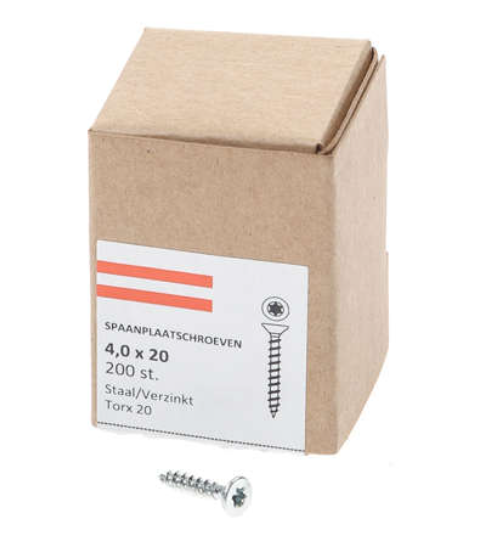 Hoenderdaal Spaanplaatschroef Verzinkt Platkop voldraad Torx TX20 4.0X20 | 200 stuks - 0206.01.25001 afbeelding