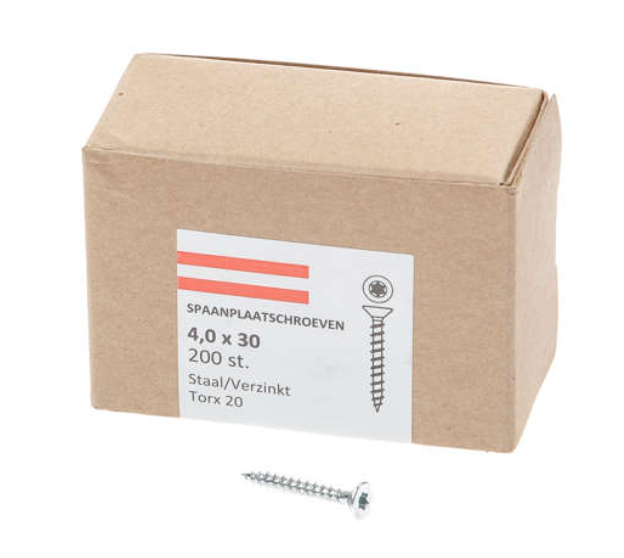 Hoenderdaal Spaanplaatschroef Verzinkt Platkop voldraad Torx TX20 4.0X30 | 200 stuks - 0206.01.25201
