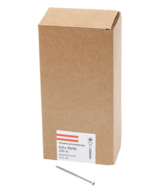 Hoenderdaal Spaanplaatschroef Verzinkt Platkop deeldraad Torx TX20 4.0X70/42 | 200 stuks - 0206.01.26201