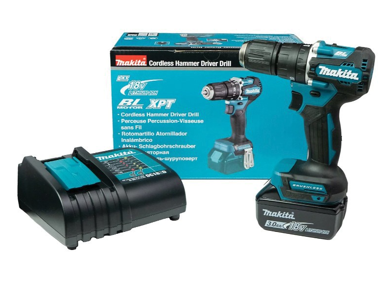 Makita DHP487SF 18v Klopboor-/schroefmachine koolborstelloos 3,0 Ah accu (1 st), Oplader