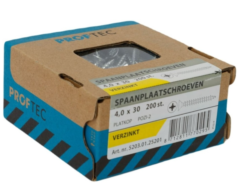 Proftec Spaanplaatschroef Vz Pk PZ2 4.0X30 | 200 stuks - 5203.01.25201