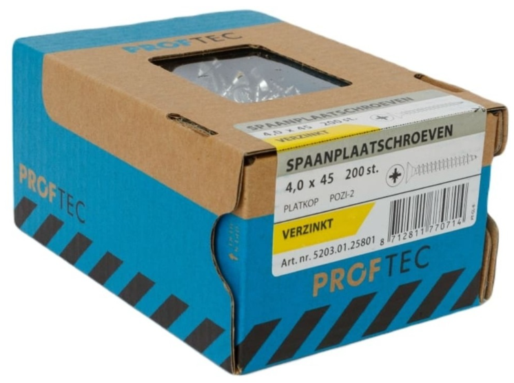 Proftec Spaanplaatschroef Vz Pk PZ2 4.0X45 | 200 stuks - 5203.01.25801