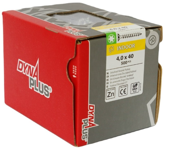 Dynaplus Unischroef / Spaanplaatschroef Verzinkt Platkop Deeldraad Torx TX20 4.0X40/24 | 500 stuks - 0281.01.25604