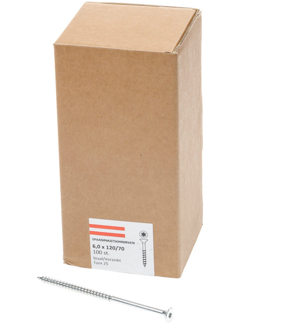 Hoenderdaal Spaanplaatschroef Verzinkt Platkop deeldraad Torx TX25 6.0X120/70 | 100 stuks - 0206.01.50801