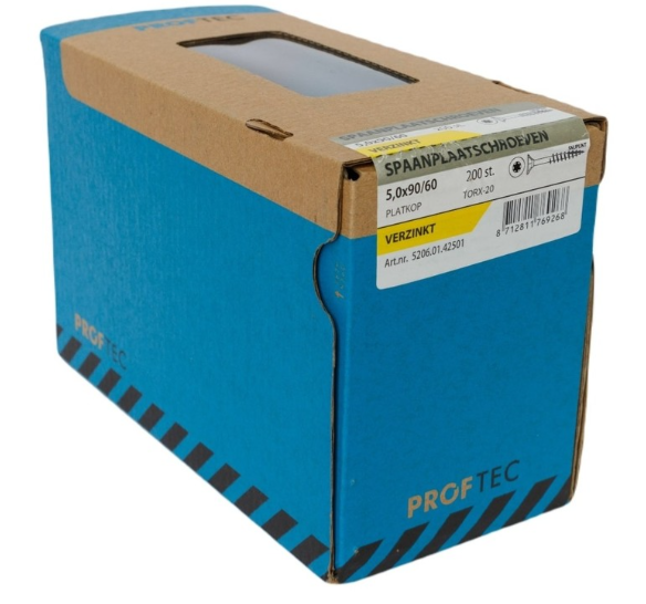 Proftec Spaanplaatschroef Vz Pk +Snijpunt Torx TX20 (+Bit) 5.0X90/45 | 200 stuks - 5206.01.42501